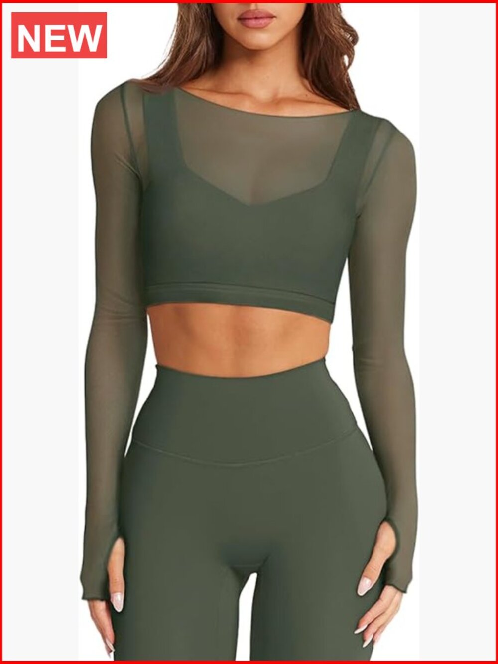 Mesh Long Sleeve Crop Top Double Lined Workout Athletic Gym Shirt Built in Bra